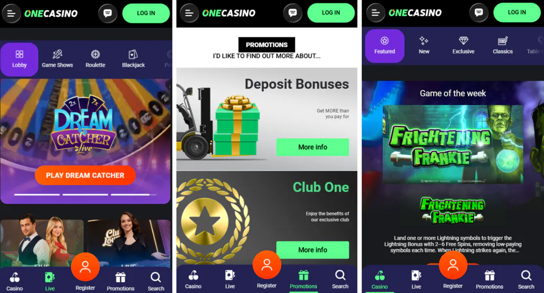 OneCasino casino mobile version